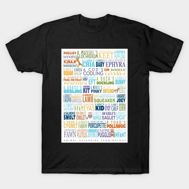 Animal Offspring Terminology - Animal Baby Names - Funky Font Edition T-Shirt by coolville